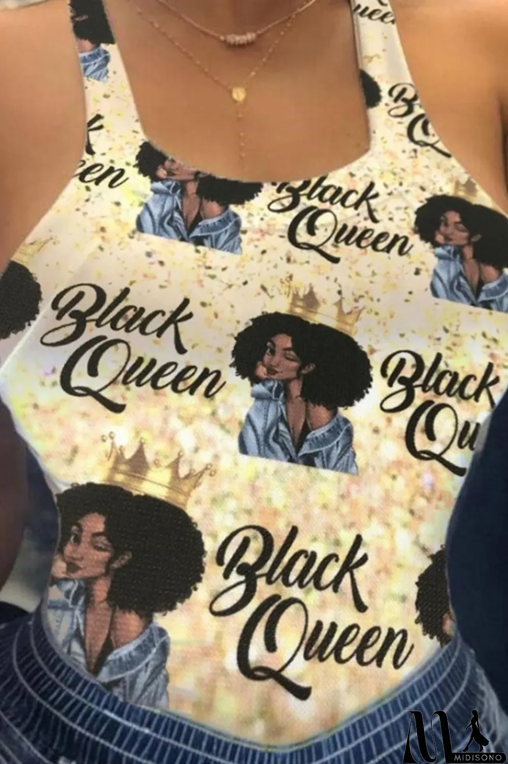 MidiSono - Red Sexy Print Patchwork U Neck Tops