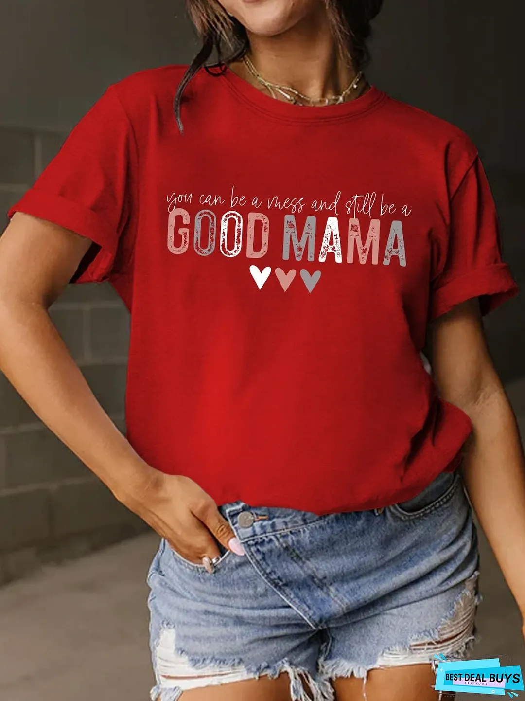 Full Size Letter Graphic Round Neck Short Sleeve T-Shirt