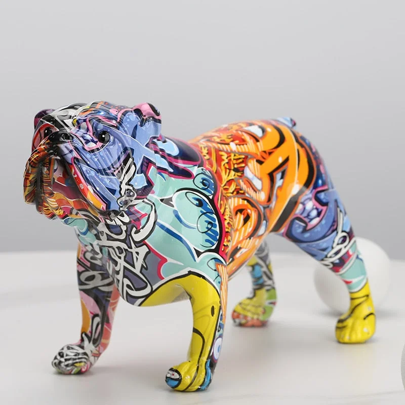 creative Colorful English bulldog figurines Modern Graffiti art home decorations Room Bookshelf TV Cabinet decor animal Ornament