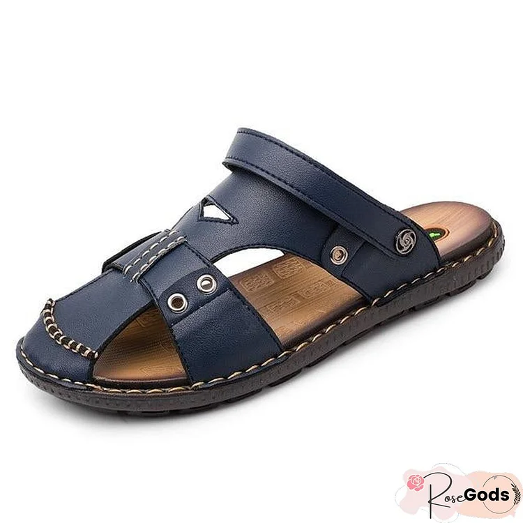 Big Size Men Genuine Leather Sandals Beach Casual Large Slippers Flats Shoes