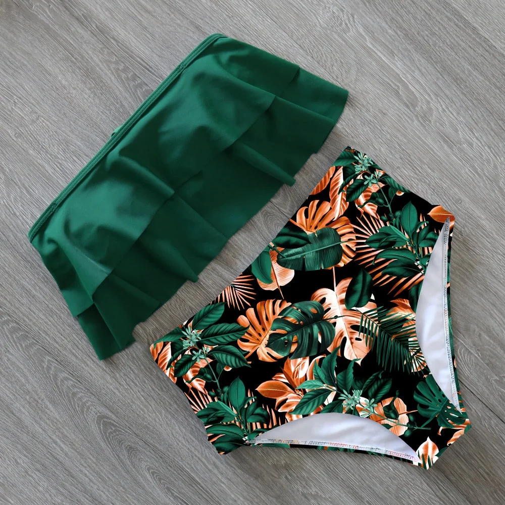 2021 New Sexy Bikinis Women Swimsuit High Waist Bathing Suit Print Floral Swimwear Push Up Bikini Set Vintage Beach Wear Biquini