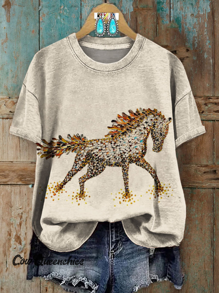 Horse Art Print Casual T-shirt Multicolor / S