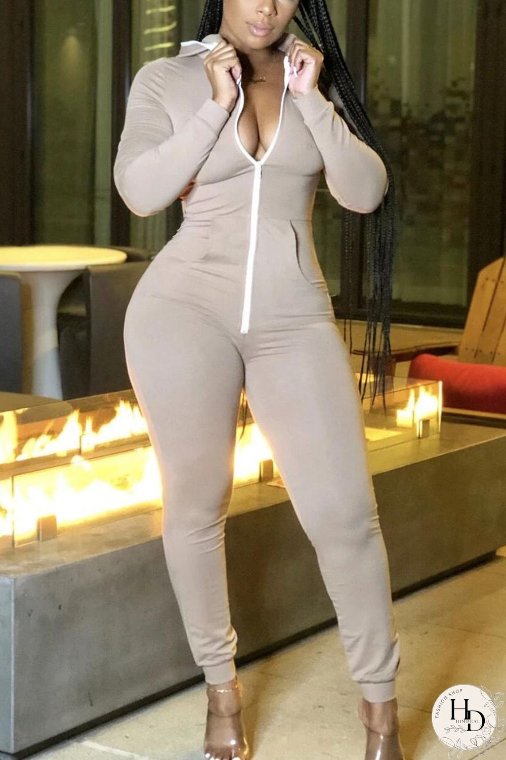 Red Sexy Polyester Solid V Neck Jumpsuits