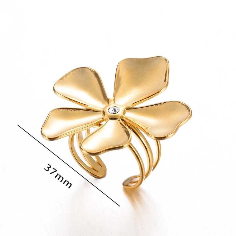 Exaggerated Flower Stainless Steel Plating Open Rings