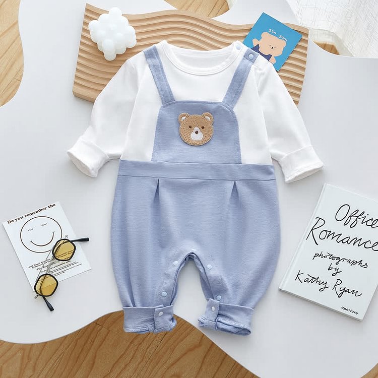 Baby Embroidered Bear Fake 2 Pieces Romper