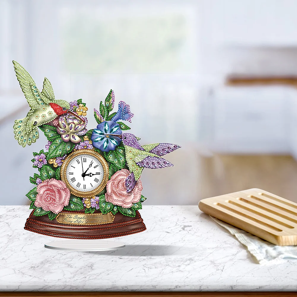 DIY Flower Hummingbird Special Shape Acrylic Diamond Painting Clock Art Craft