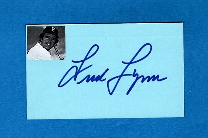 FRED LYNN-BOSTON RED SOX AUTOGRAPHED 3X5 CARD W/Photo Poster painting-EX-MINT