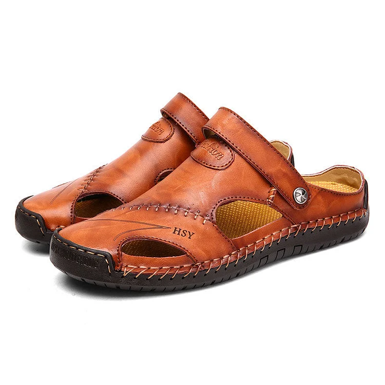 Men Outdoor Casual Shoes Stitching Closed Toe Leather Sandals
