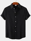 Men's Cotton Linen Solid Color Casual Loose Short Sleeve Shirt