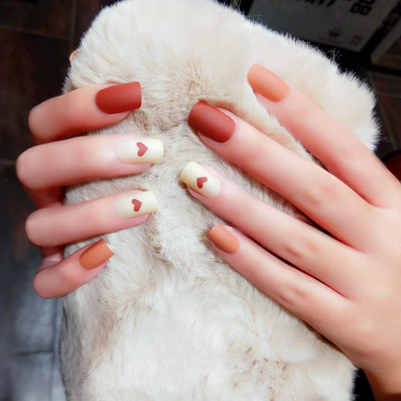 24pcs/set faux nails Accessories for women matte Pink False Nail with glue solid Color Short Square full cover press on nails-Nail Inspo