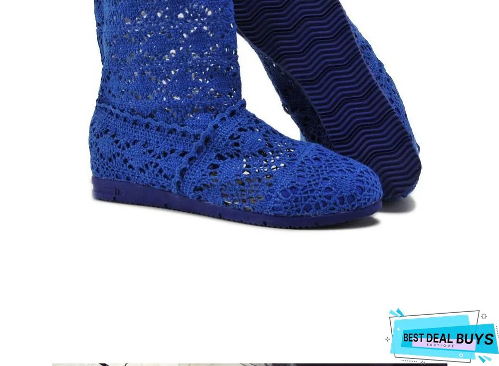 Women Cut-Outs Fashion Shoes Knitted short lace Boot ankle botas Boots