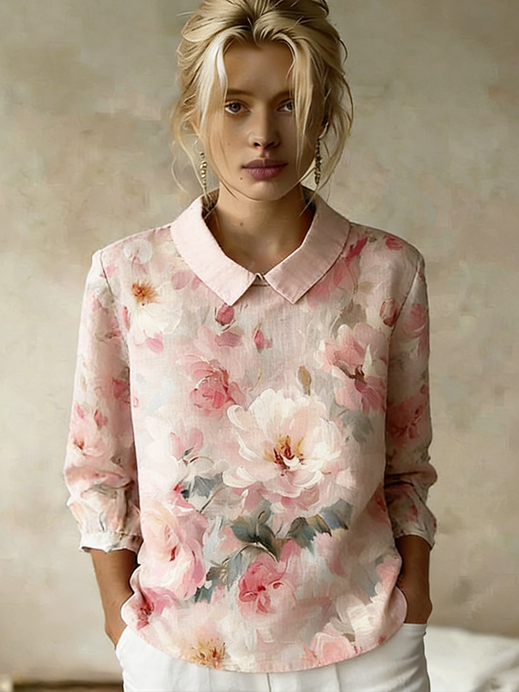 Comstylish Bohemian Plant Flower Print Design Simple Casual Top