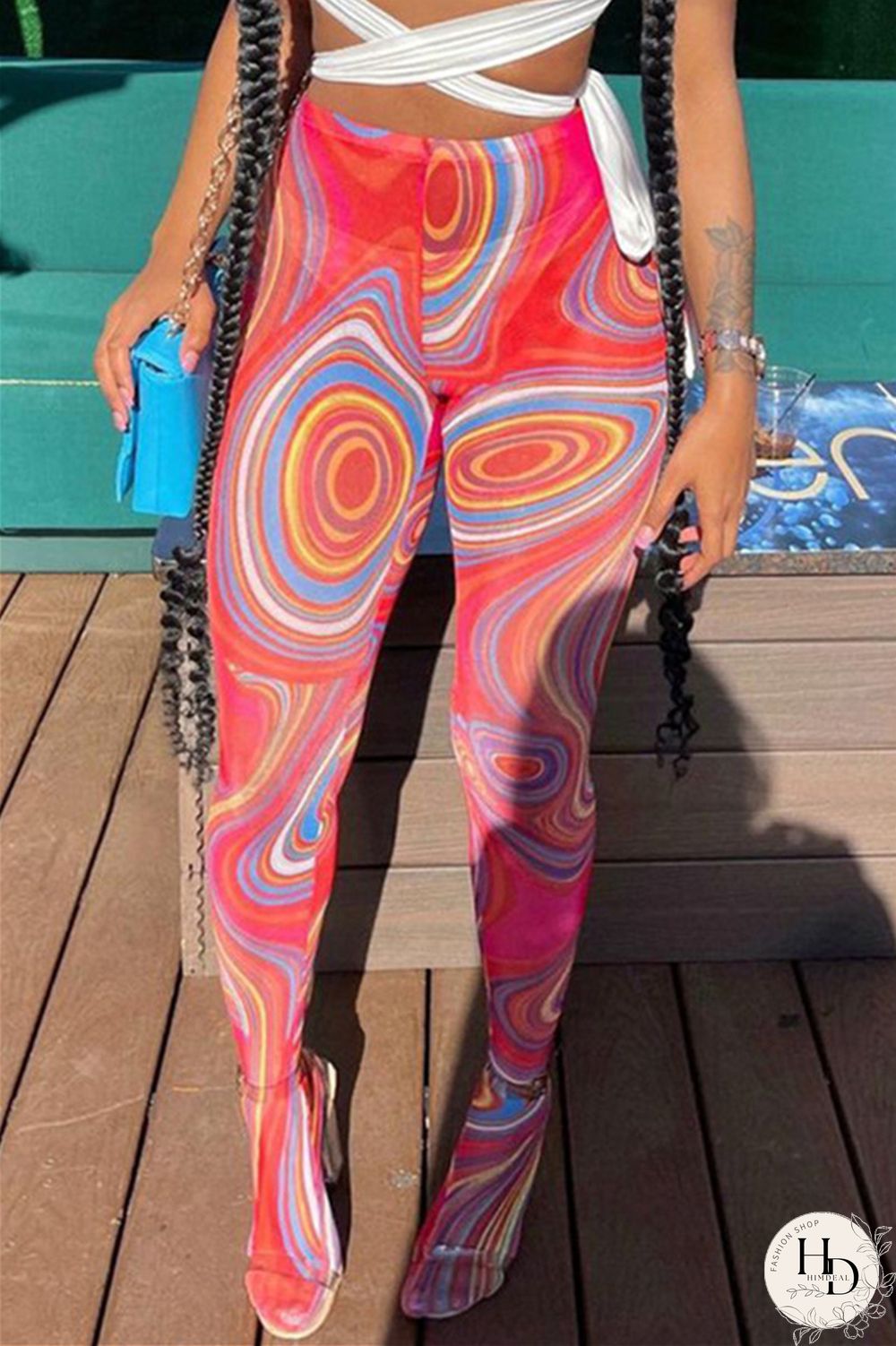 Red Fashion Casual Print Basic Skinny High Waist Pencil Trousers