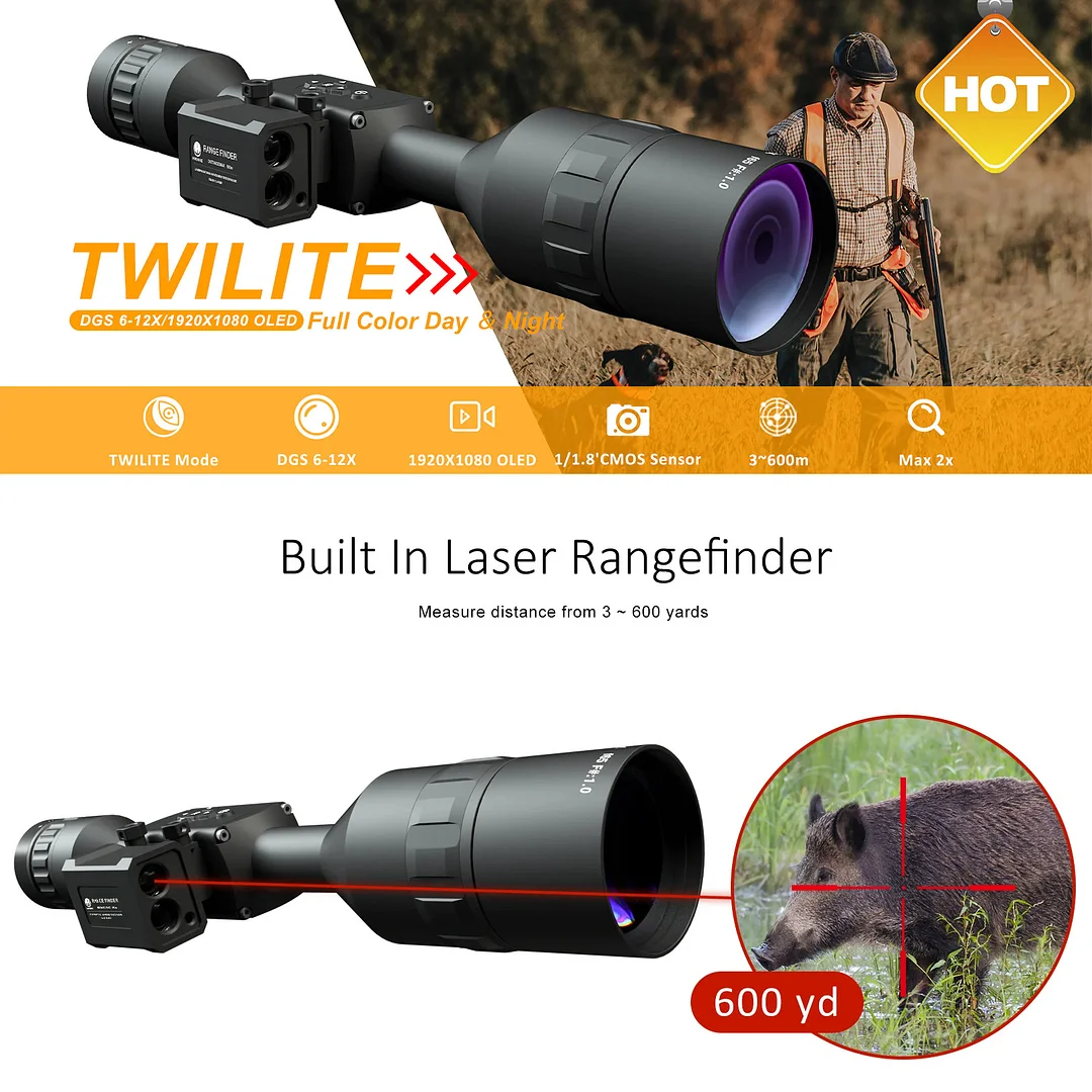 Rifles Scope 6-12X68mm HD 2K Digital Night Vision Scope with 600M Laser Rangefinders for Hunting Monocular