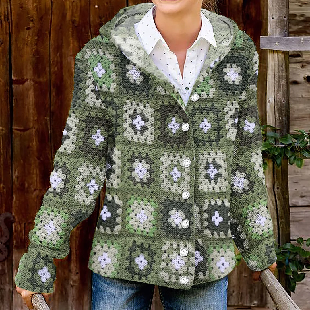 Afghan Blanket Woven Printed Vintage Knitted Cardigan