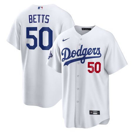 Youth Los Angeles Dodgers #50 Mookie Betts  White Home 2025 World Series Champions Limited Jersey
