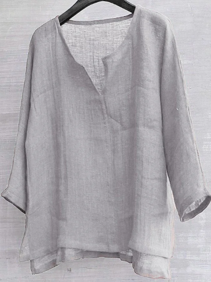 Men's Cotton Linen Loose V-Neck Long Sleeve Shirt socialshop