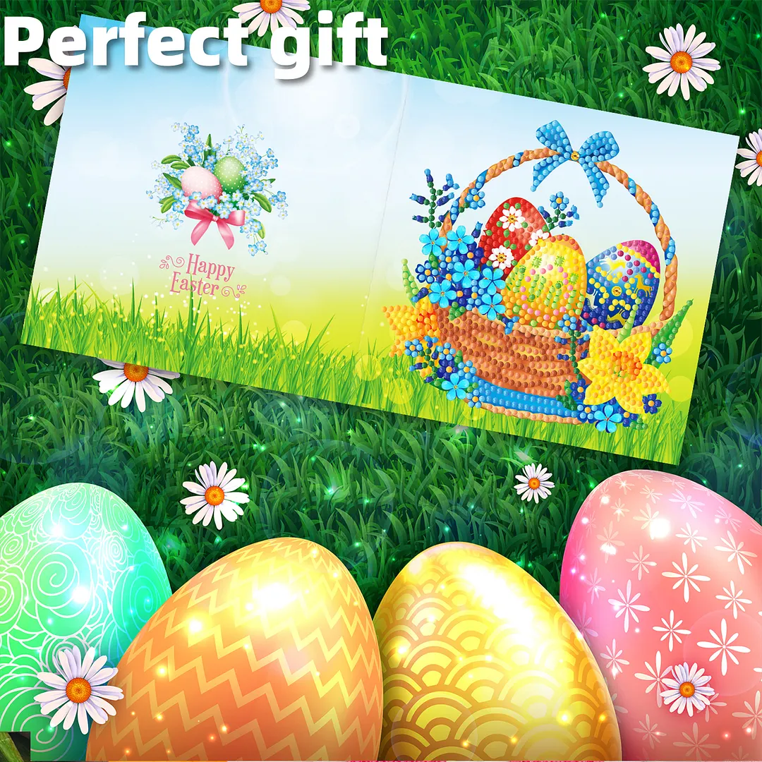 8PCS Easter Egg Rabbit DIY Diamond Painting Greeting Card Kits with Envelopes Diamond Art Greeting Cards Diamond Art Cards Kits for Adults DIY Crafts Family Friend Gifts