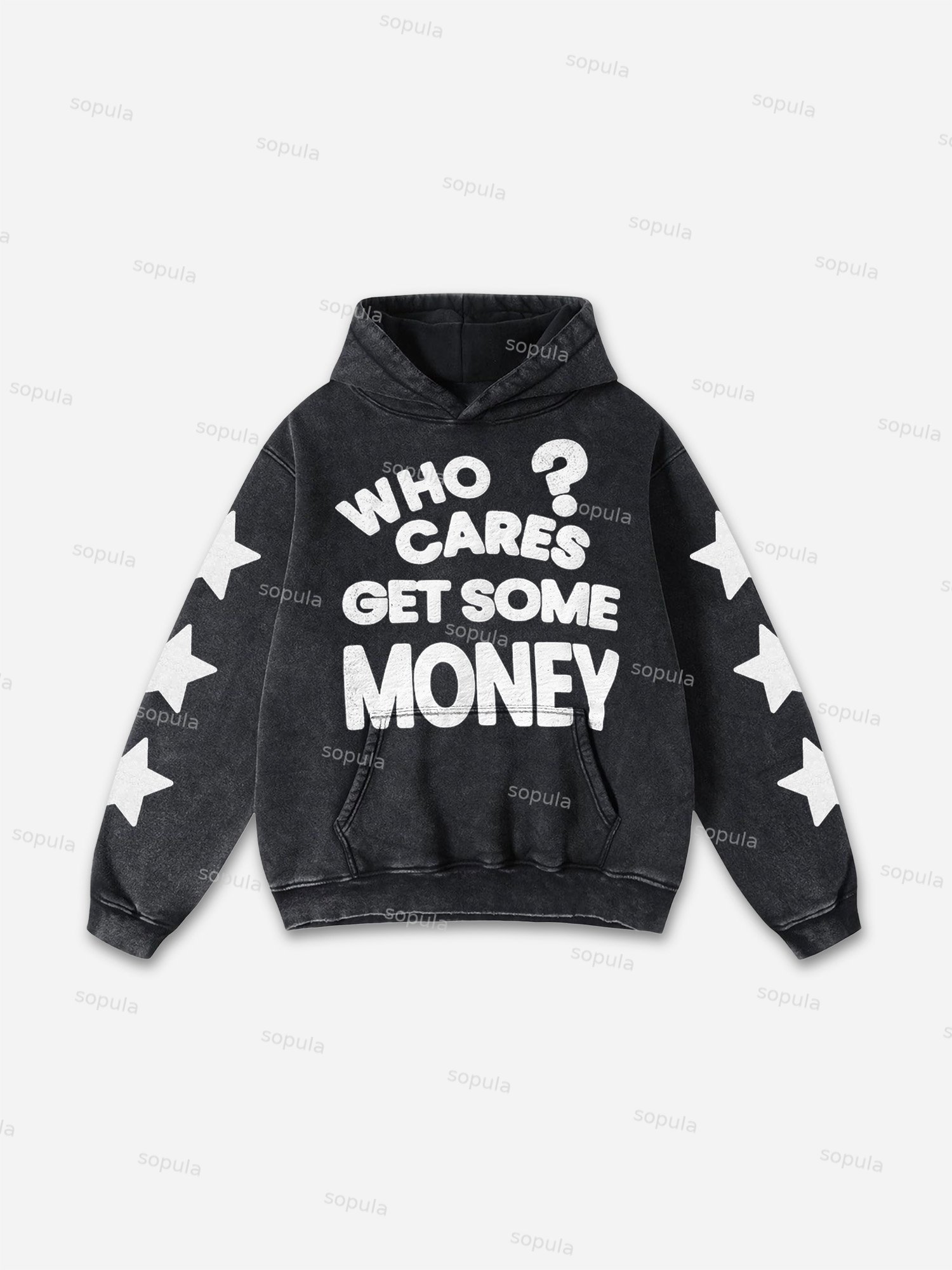 Vintage Chasing Money Graphic Acid Washed Oversized Hoodie