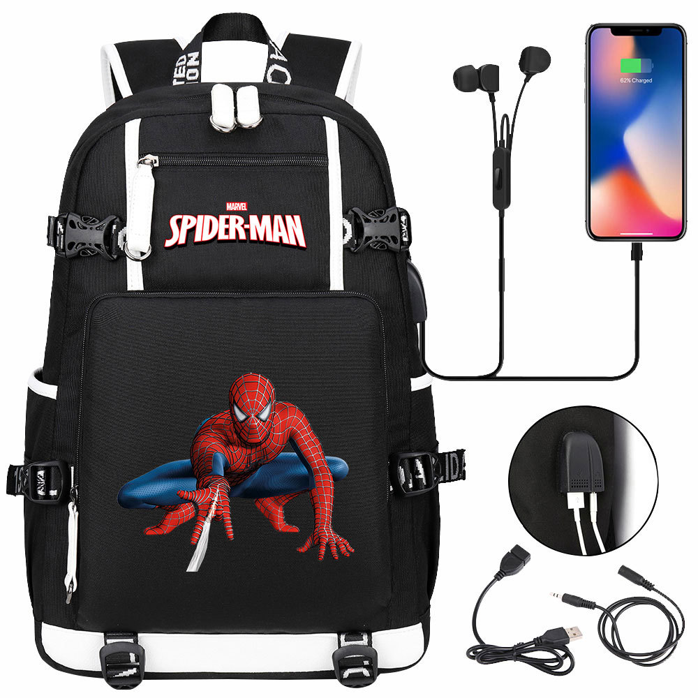 Spider-Man Double-Sided Backpack with USB Charging - Perfect for 15-inch Laptops-Mayoulove
