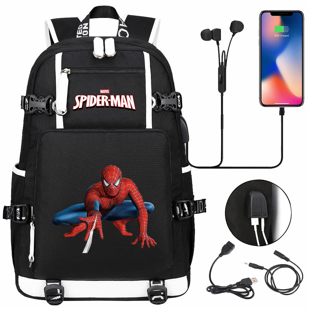 Buzzdaisy Spider-Man Double-Sided Backpack with USB Charging - Large Capacity for 15-inch Laptop