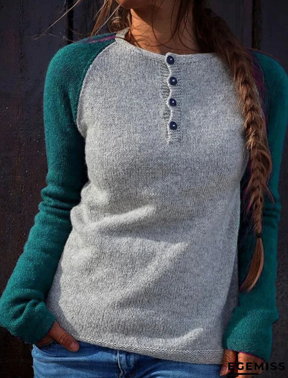 Color Block Pullover Simple Casual Sweater | EGEMISS