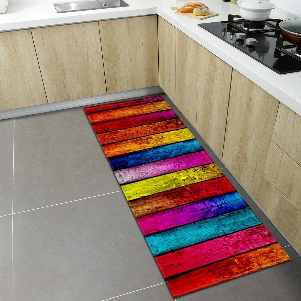 Wood Grain Kitchen Rugs Home Entrance Doormat Bedroom Living Room Decoration Carpet Hallway Balcony Bathroom Anti-Slip Floor Mat