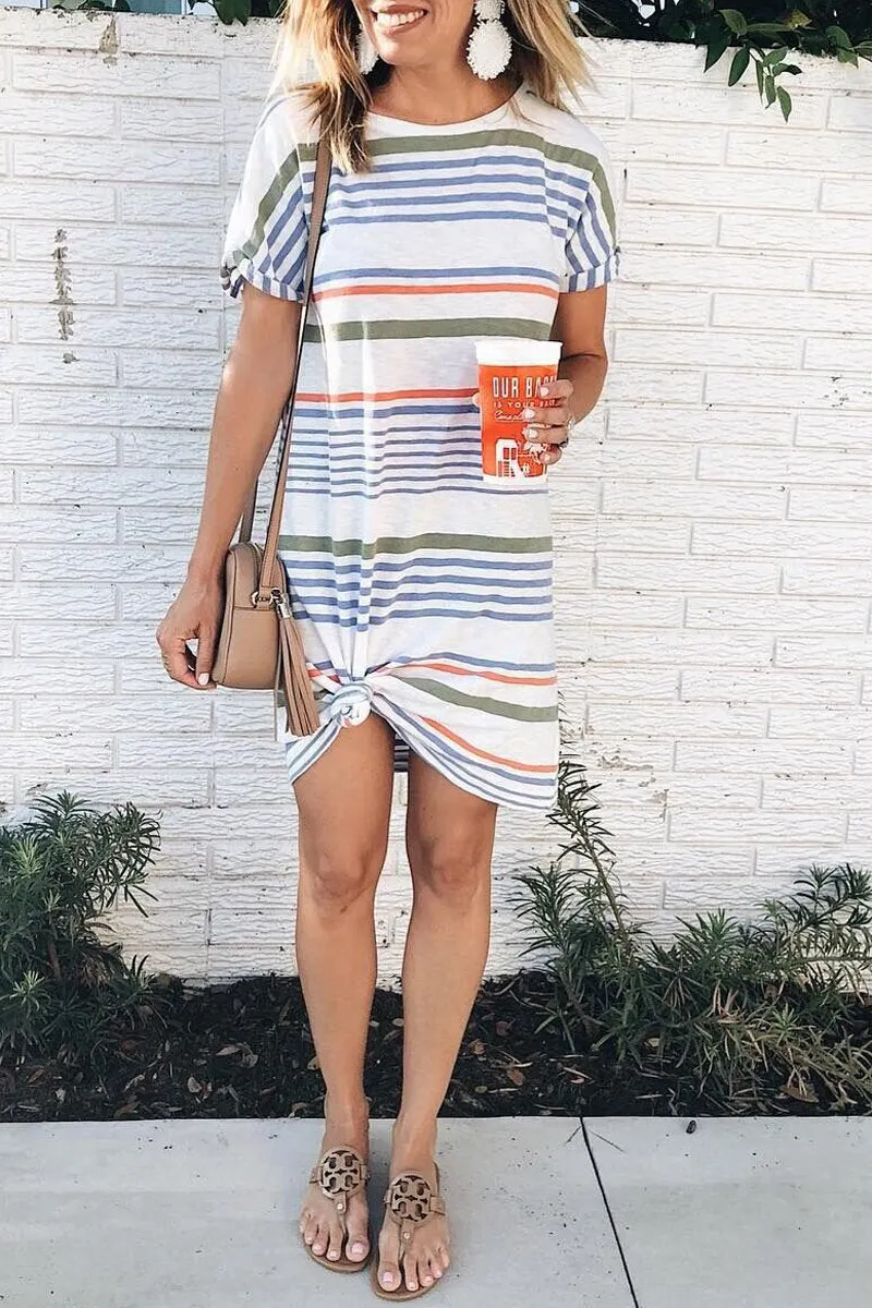 Stripe Print Short Sleeve Casual Dress