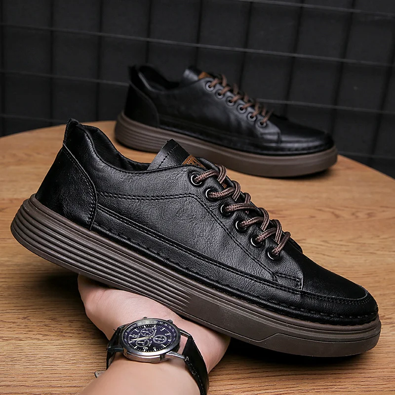 Smiledeer  Men's Leather Lace Up Casual Shoes