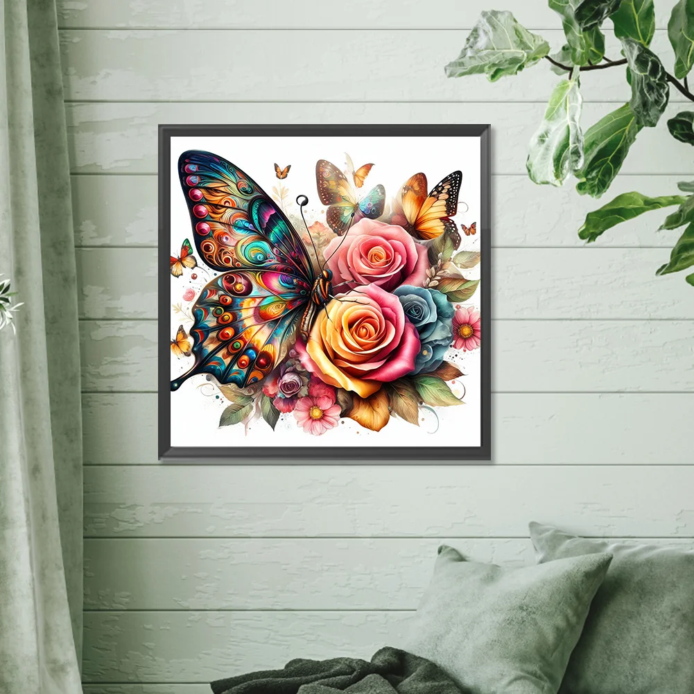 Diamond Painting - Full Round Drill - Flower Butterfly(Canvas|30*30cm)