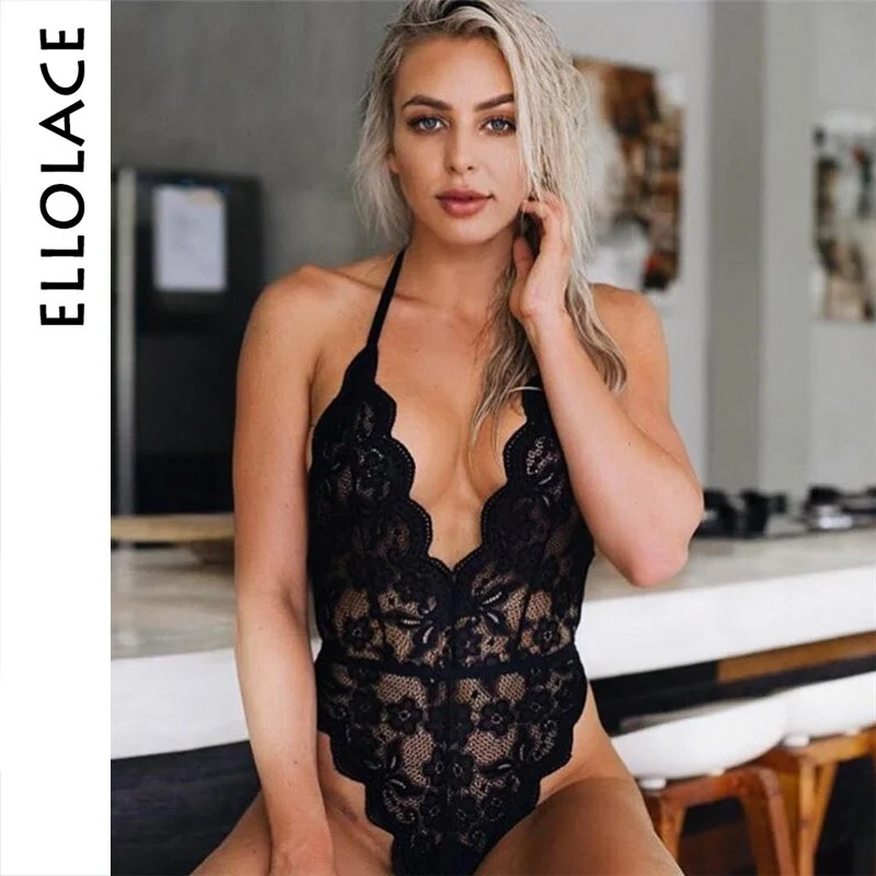 Ellolace Bodysuit Women Overalls for Women 2022 Lace Deep-V Neck Bodys Bodycon Sleeveless Backless Sexy Body for Women Wholesale