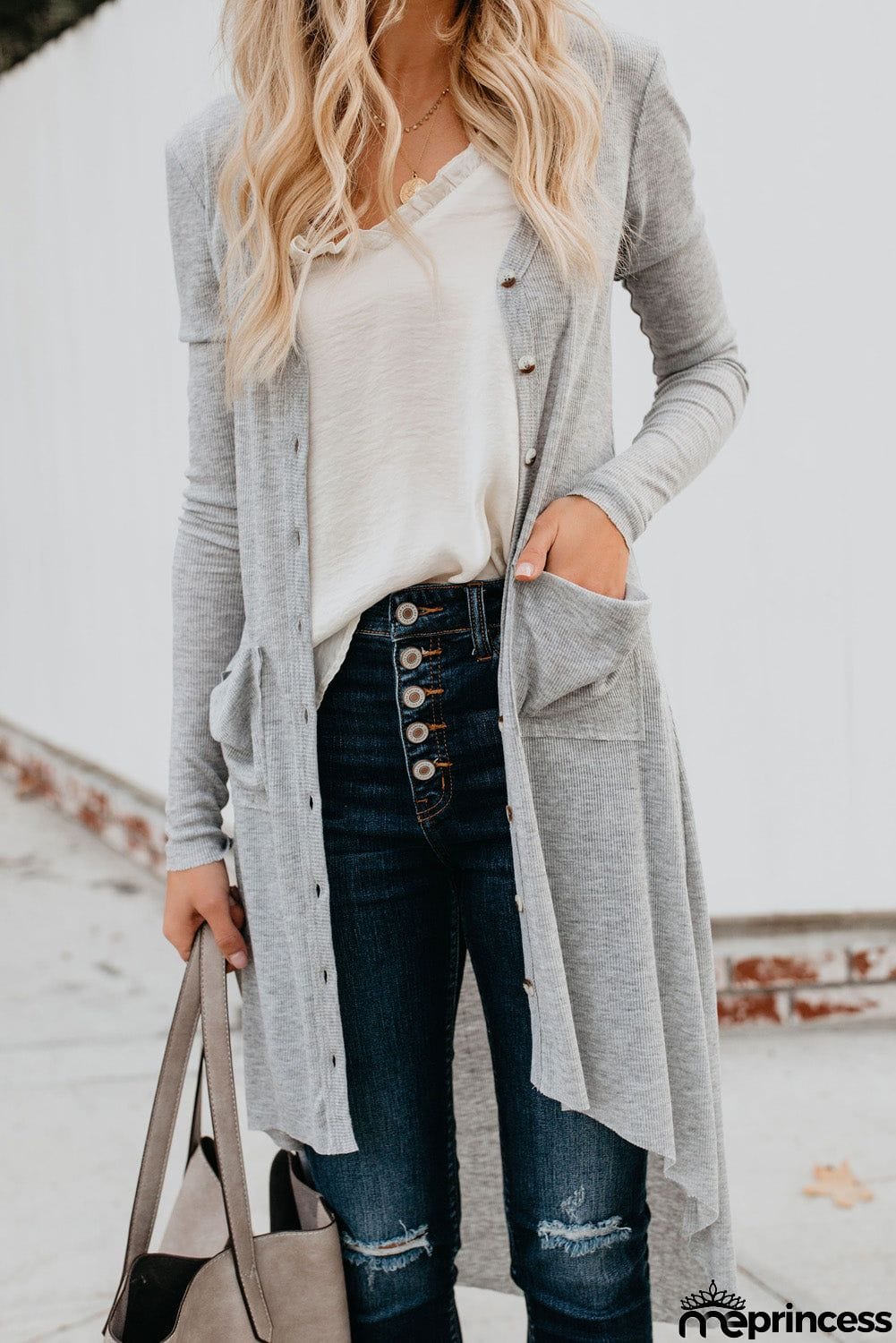 Selected Button Pocketed High Low Cardigan