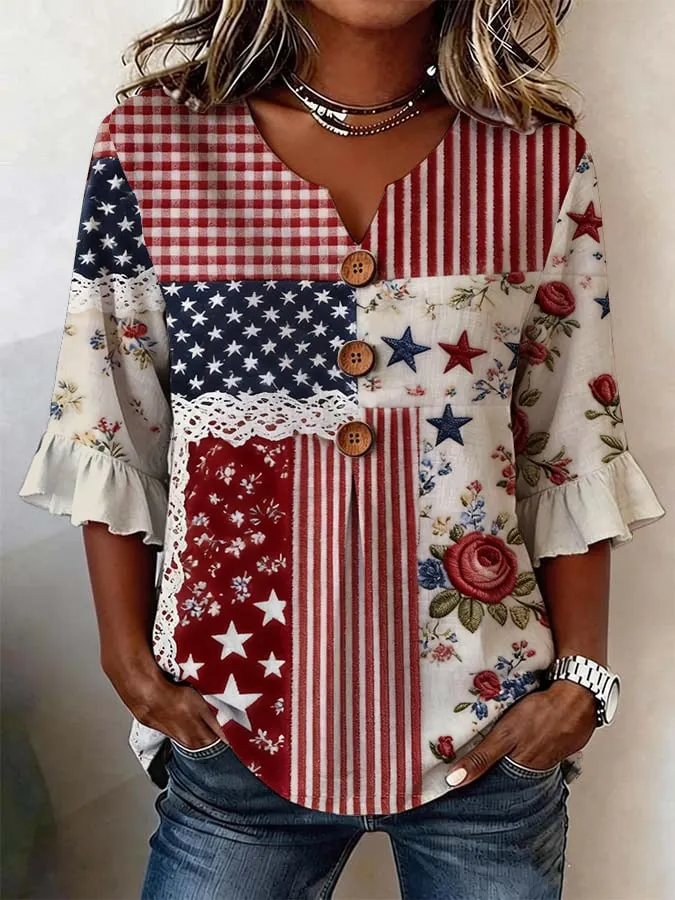 Women'S Casual 250th Anniversary Floral Print Top 