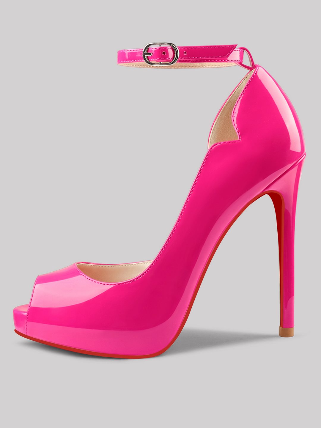 120mm Women's Ankle Strap Platform Stilettos Red Bottom Pumps Patent Heels