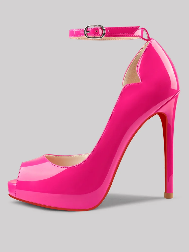 120mm Women's Ankle Strap Platform Stilettos Red Bottom Pumps Patent Heels