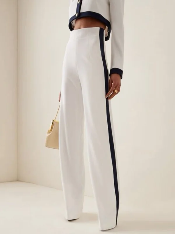 High Waisted Wide Leg Contrast Color Suit Pants