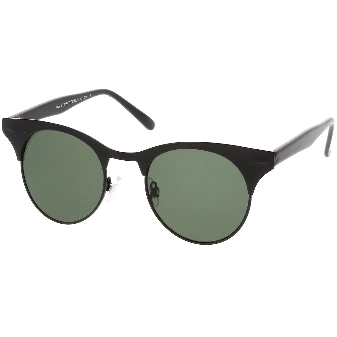 Women's Matte Finish Horn Rimmed Round Flat Lens Cat Eye glasses 49mm