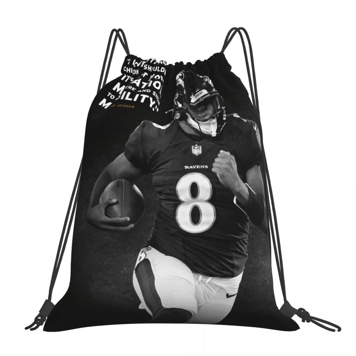 Baltimore Ravens Lamar Jackson Inspirational Unisex Drawstring Backpack Bag Travel Sackpack