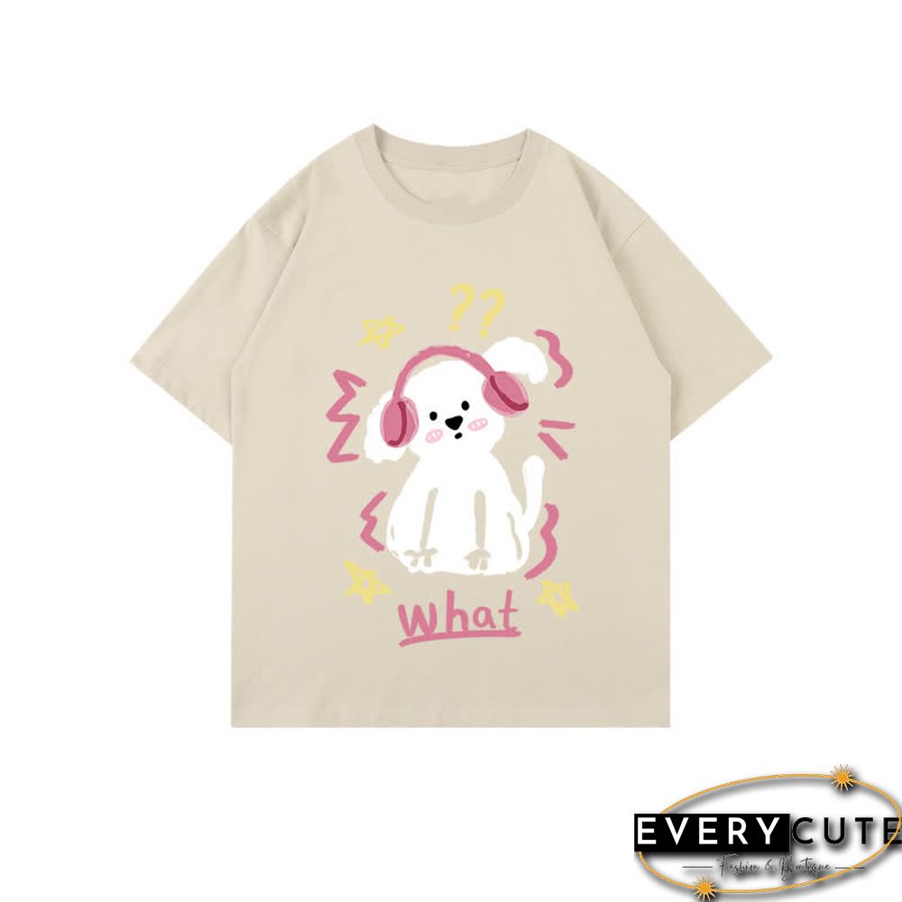 Kawaii Letter Puppy Print Round Collar Oversized T-Shirt
