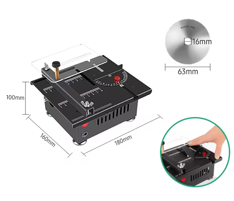 منشار طاولة صغير للحرفيين من تيوبوي، منشار طاولة صغير متعدد الوظائف بقوة 100 واط، منشار طاولة صغير محمول، 7 سرعات قابلة للتعديل، قطع 0-90 درجة، لقطع الخشب والاكريليك والدوائر المطبوع(100 واط)
