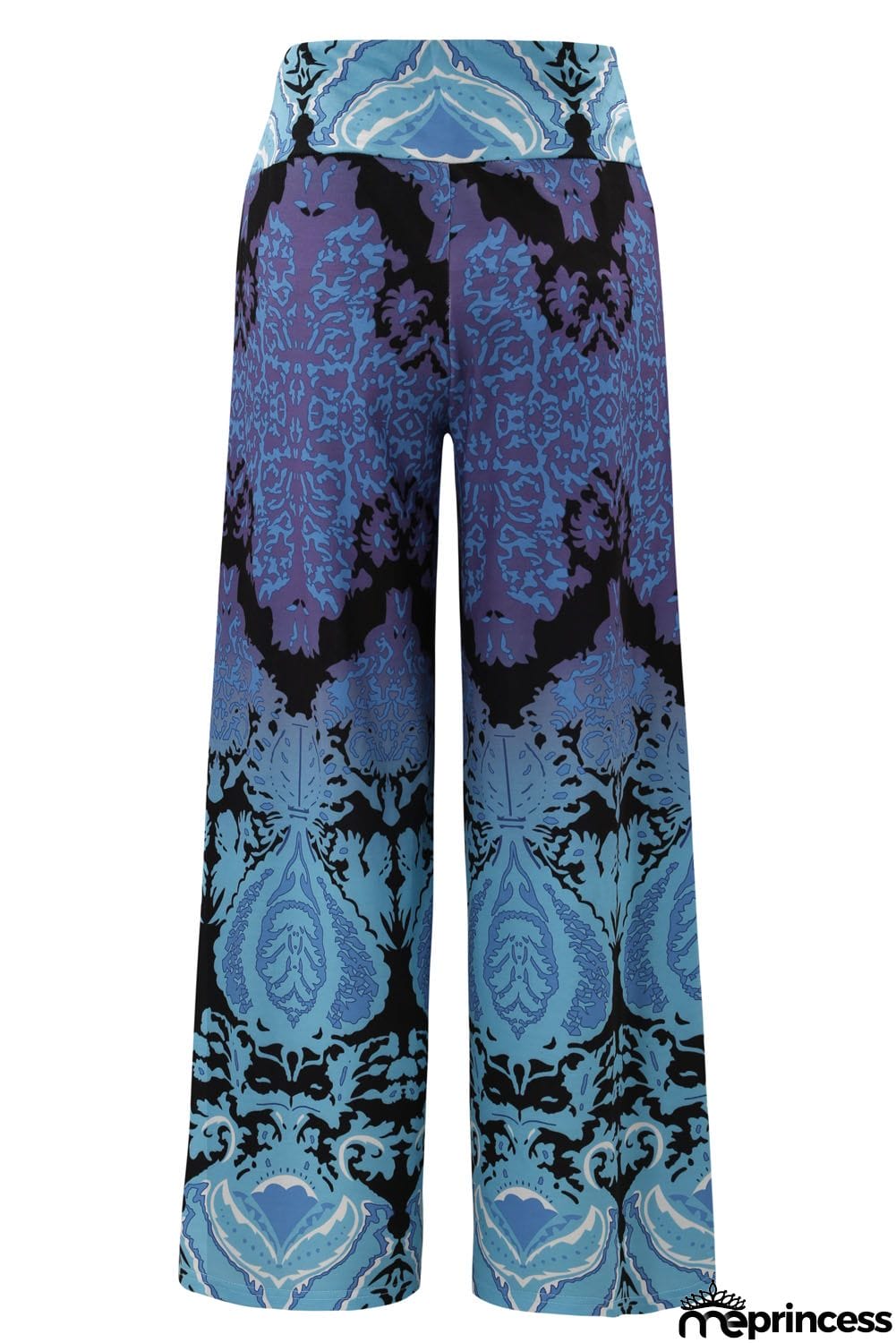 Aqua and Purple Printed Palazzo Pants