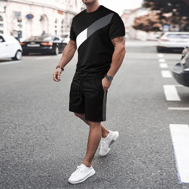 BrosWear Men Contrast Panel  T-Shirt And Short Co-Ord