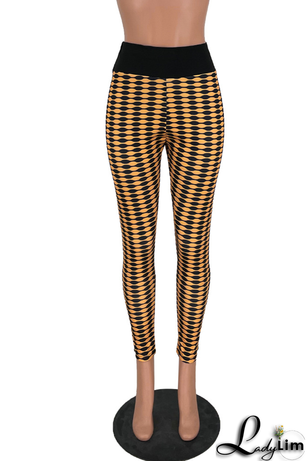 Blue Sexy Print Fold Skinny High Waist Pencil Full Print Bottoms