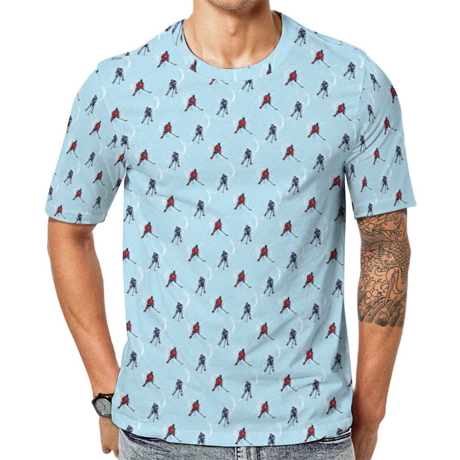 Blue Ice Hockey Short Sleeve Print Unisex Tshirt Summer Casual Tees for Men and Women Coolcoshirts
