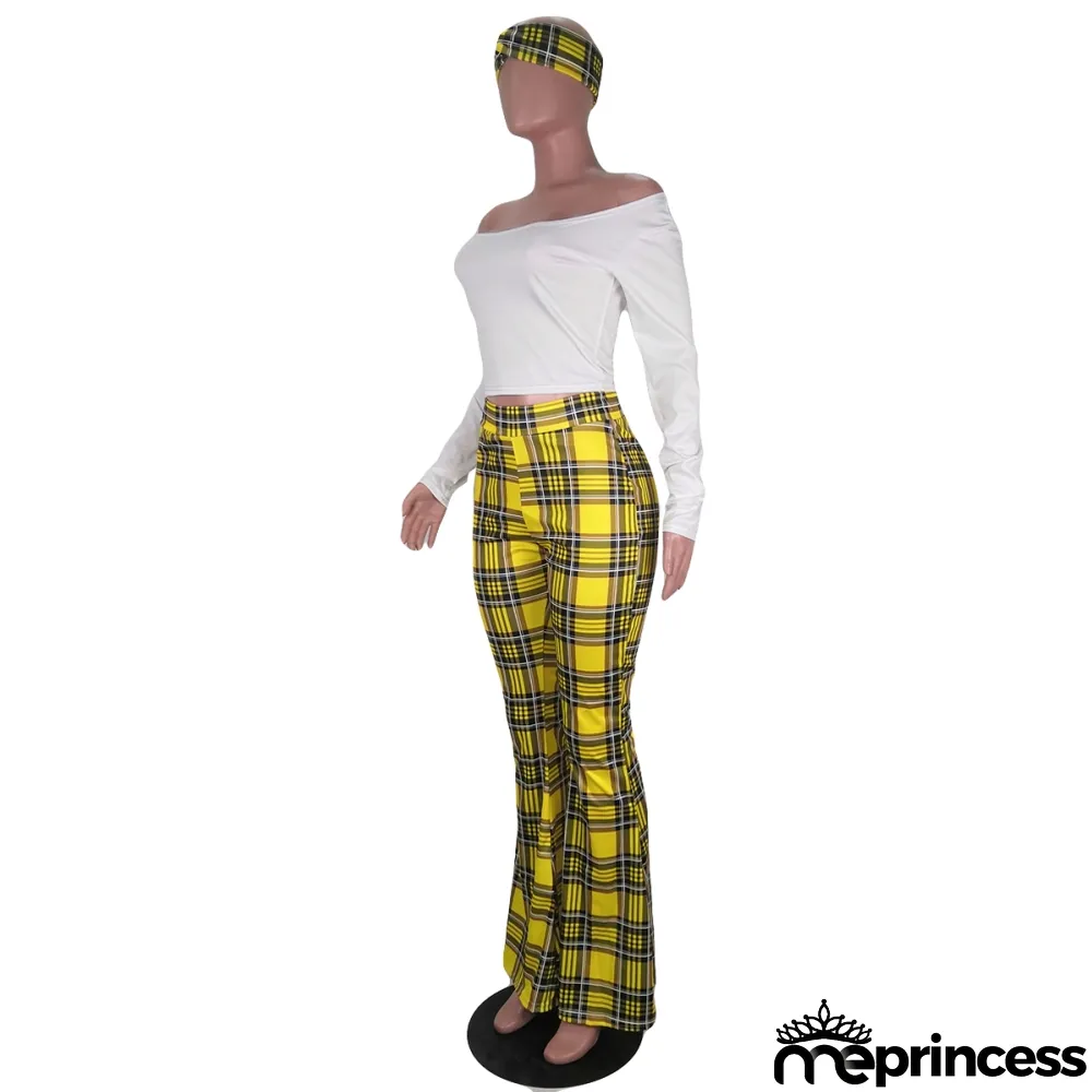 African Three Piece Plaid Flare Pants Set