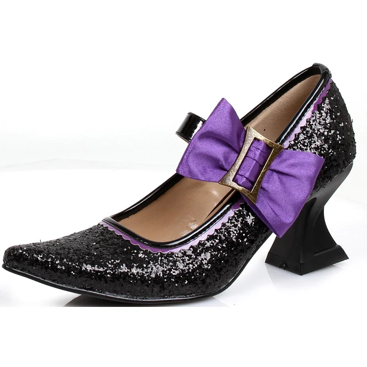 Black and Purple Glitter Shoes Spool Heel Witch Pumps for Halloween |FSJ Shoes