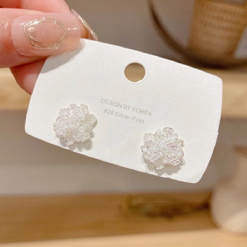 3 Pieces Sweet Heart Shape Rose Flower Inlay Imitation Pearl Alloy Rhinestones Earrings