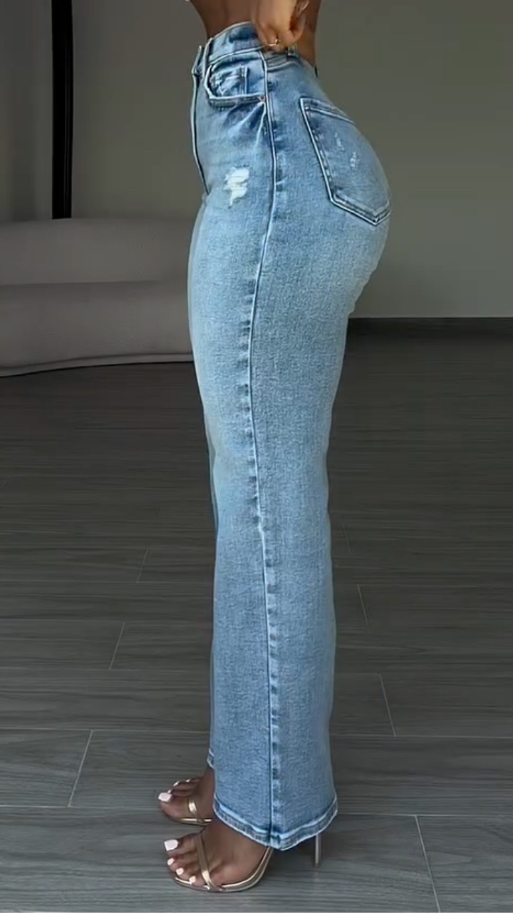 Vintage Distressed High Waist Bootcut Denim Jeans image 1