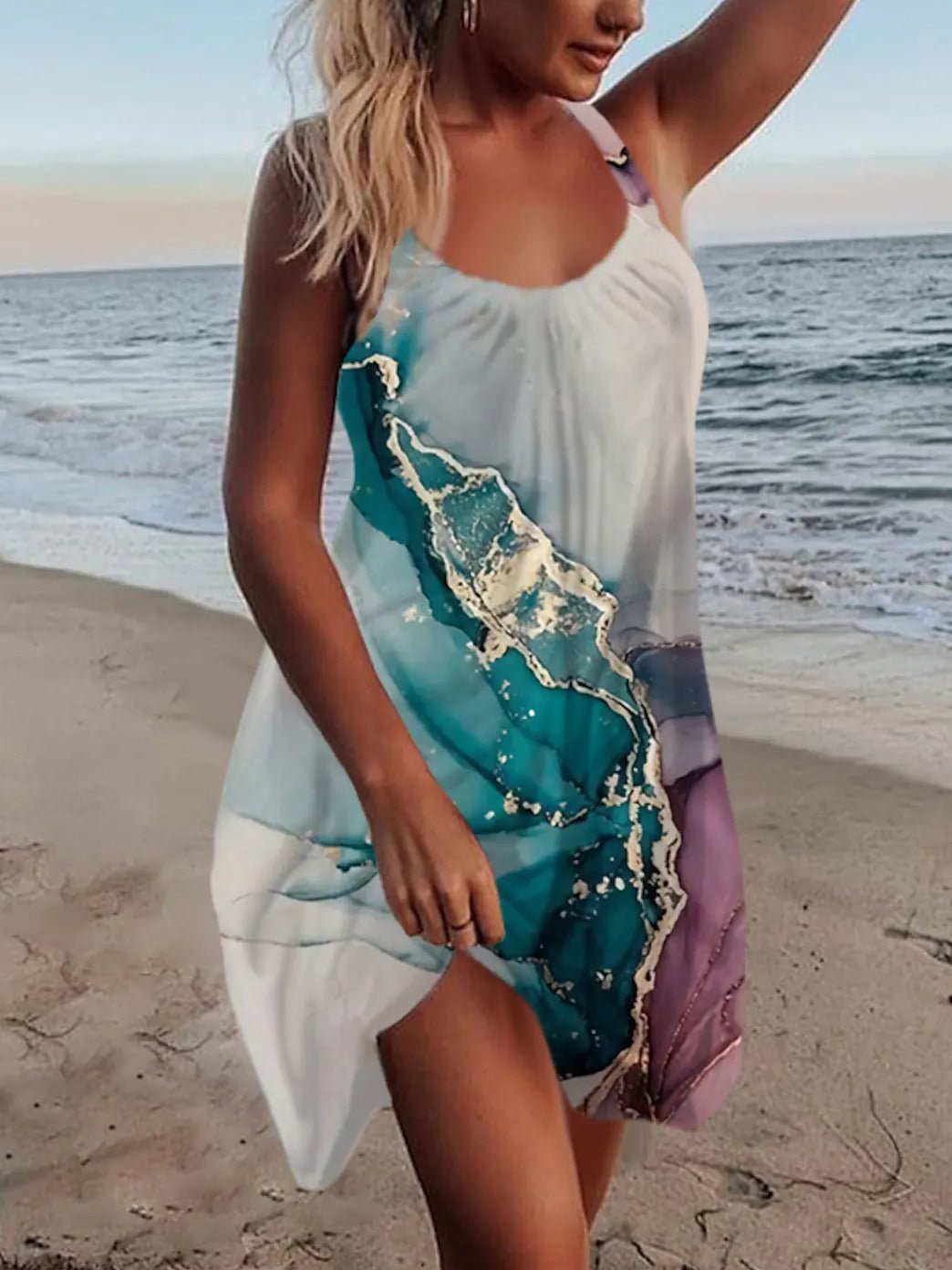 Abstract Print U-Neck Sleeveless Sling Dress