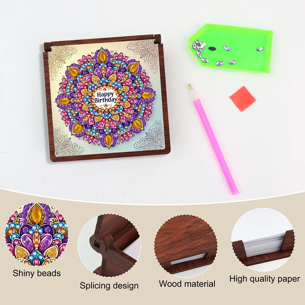 Wooden 5D Diamond Painting Kit Note Box DIY Diamond Art Notepad Box (Mandala)
